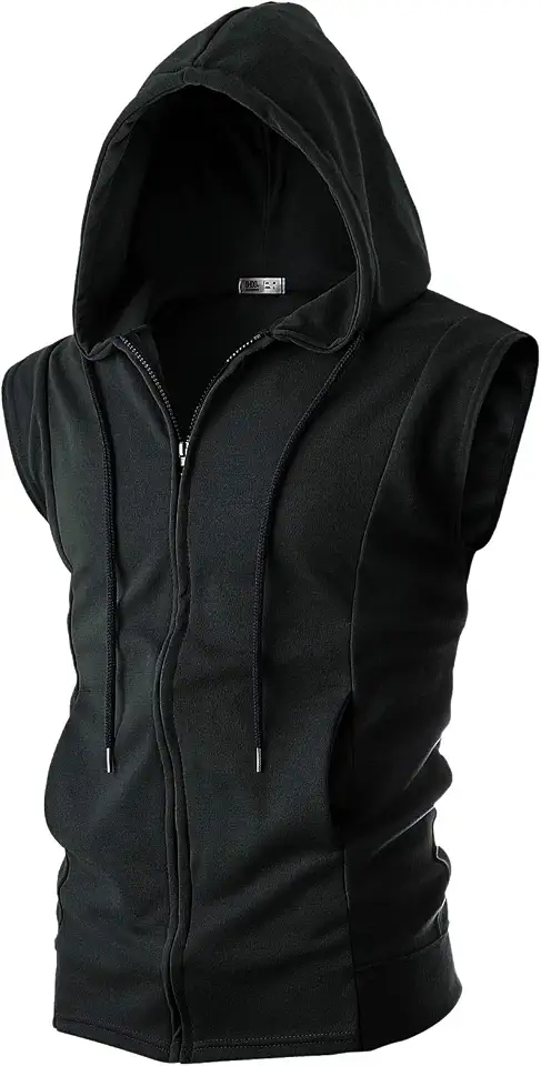 Ohoo Mens Slim Fit Sleeveless Lightweight Zip Up Hooded Sweatshirt Vest Hoodie