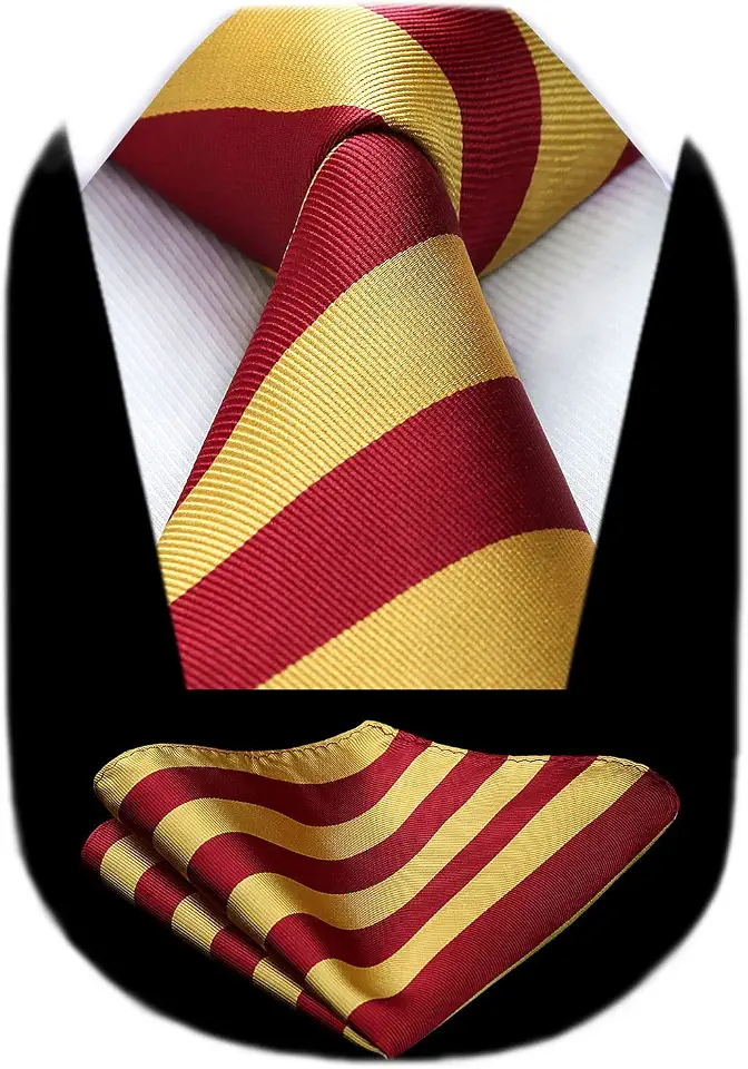HISDERN Stripe Tie Mens Ties with Pocket Square Set Classic 3.4'' Silk Formal Necktie Handkerchief for Business Wedding