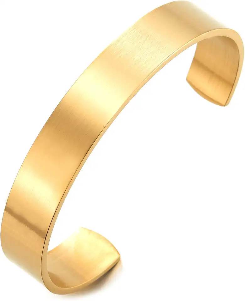 Stainless Steel Adjustable Cuff Bangle Bracelet for Men Women Minimalist