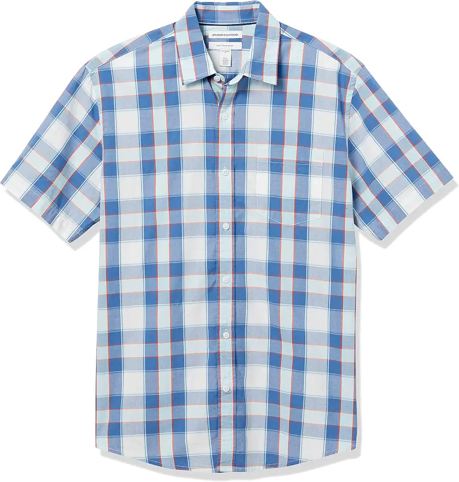 OEKO-TEX STANDARD 100 Amazon Essentials Men's Regular-Fit Short-Sleeve Poplin Shirt, Collared, Washed