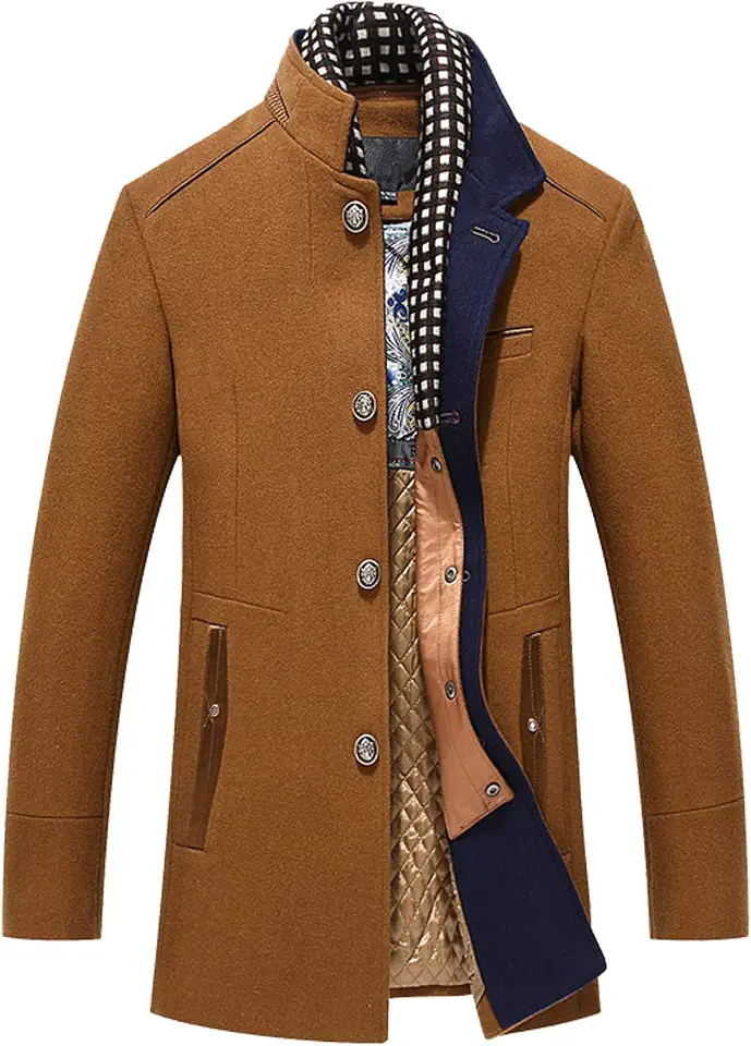 Mens Wool Coat Single Breasted Peacoat Winter Overcoat Trench Coat
