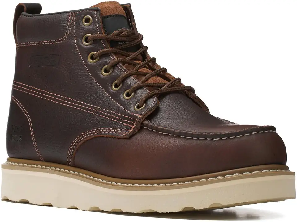 King Rocks Men's Construction Work Boots, Moc Toe, Lightweight Wedge Sole, Water Repellent Leather for Protection