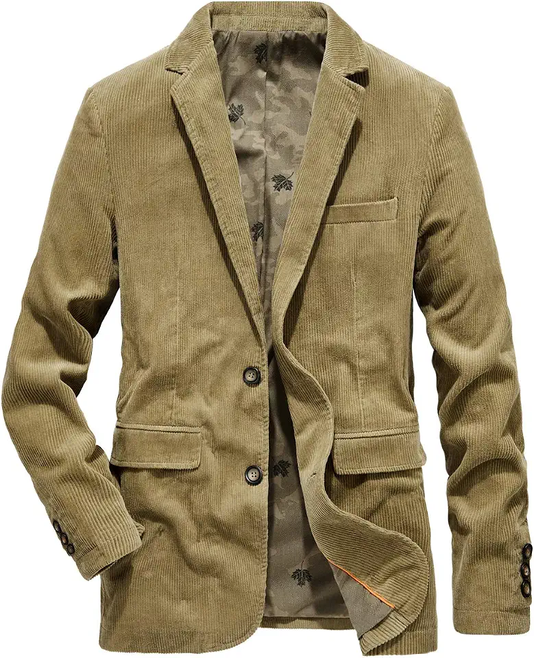 chouyatou Men's Vintage Casual Work Wear Corduroy Suit Blazer Jacket Sport Coat