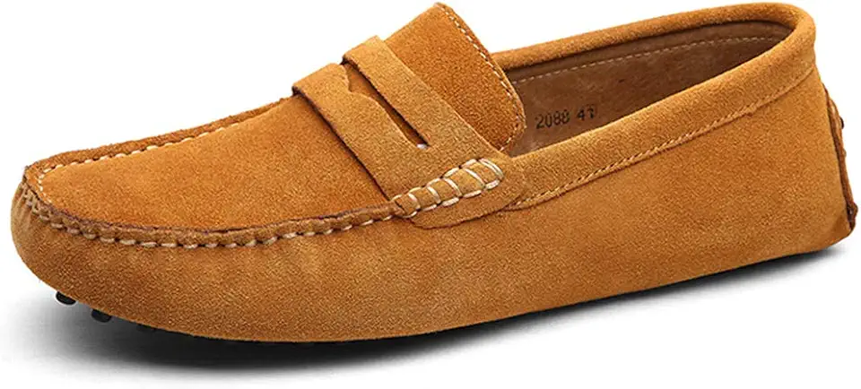 ANUFER Men's Suede Leather Penny Loafers Moccasin Slippers