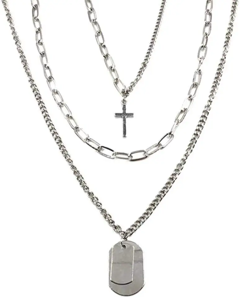 Pendant Necklace Statement Long Chain Punk Multilayer Choker Necklace for Women Men