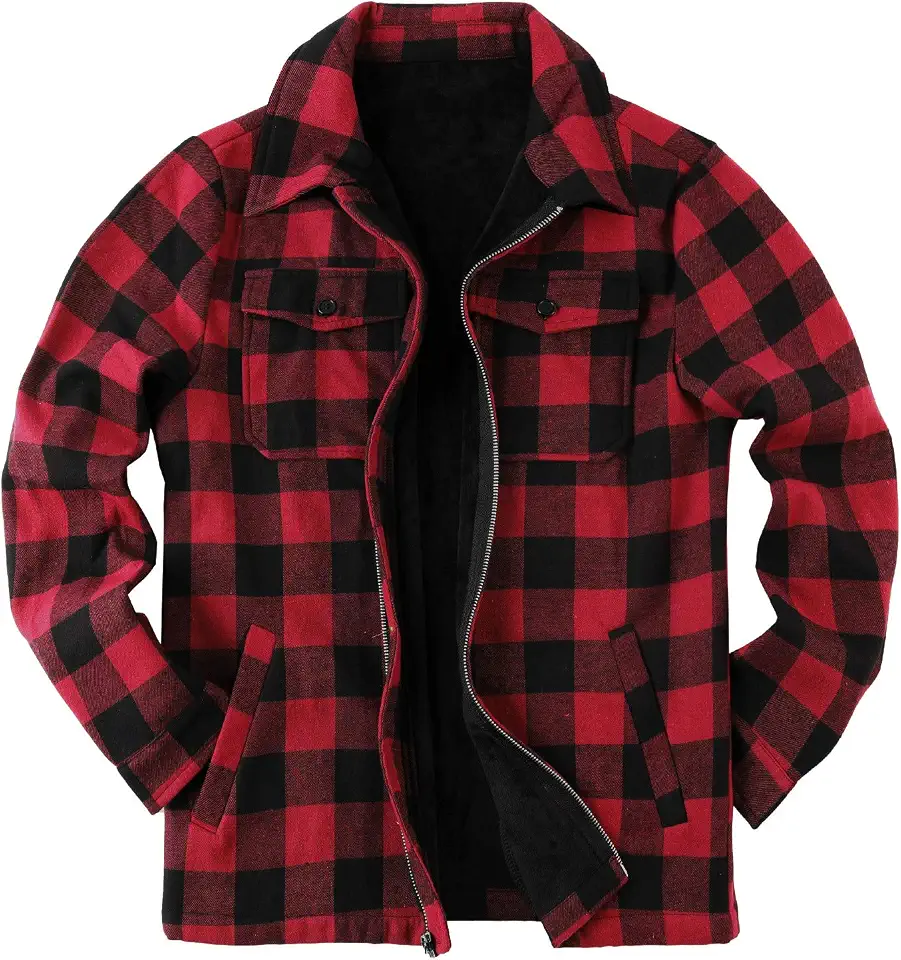 Runcati Mens Fleece Flannel Jackets Sherpa Lined Zip Up Coat Casual Outwear