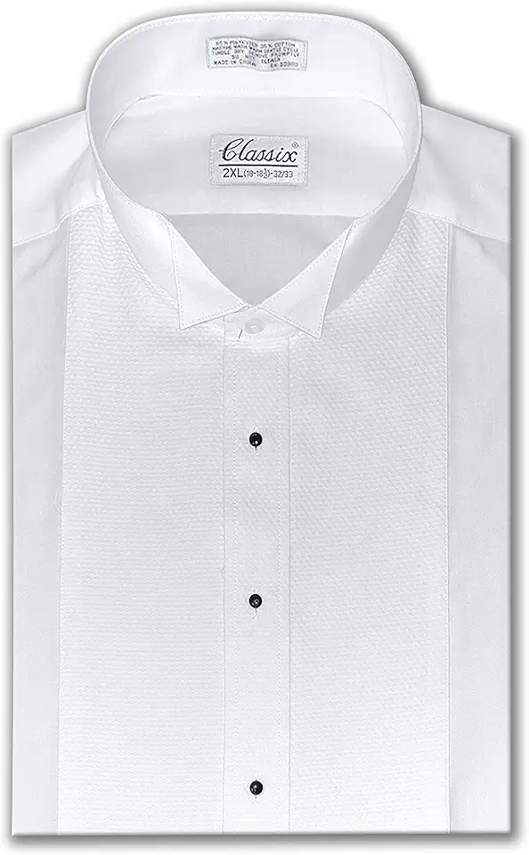 Men's Pique Wing Collar Tuxedo Shirt, Convertible Cuffs