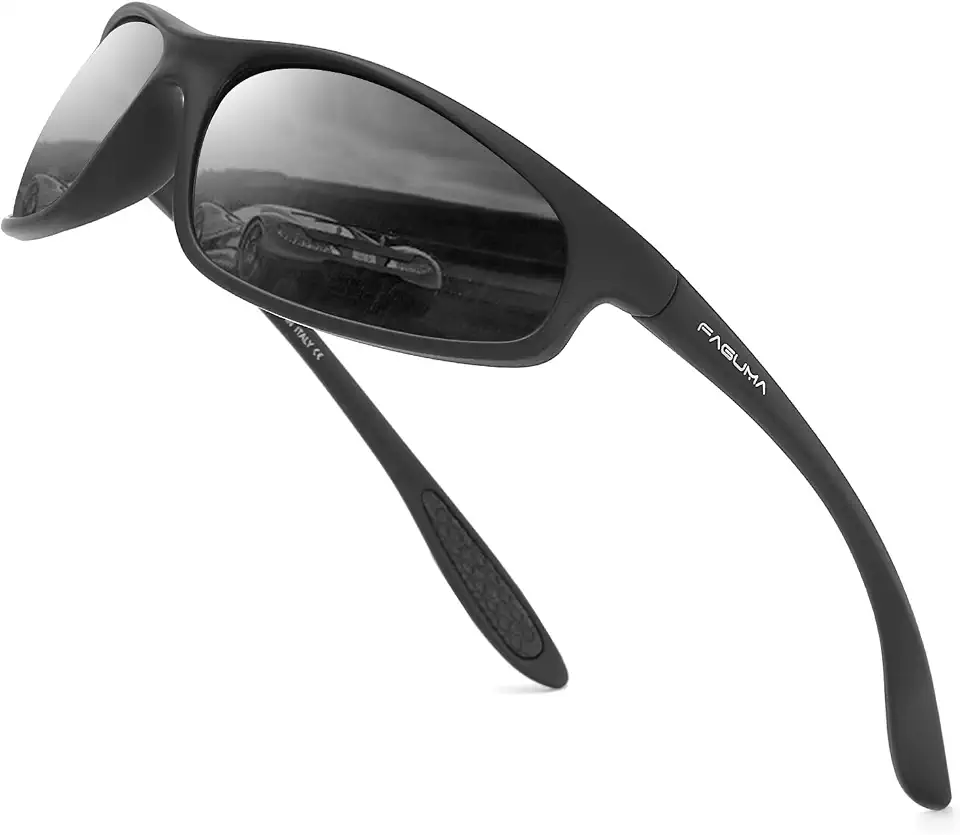 Men's Black Polarized Sports Wrap Sunglasses
