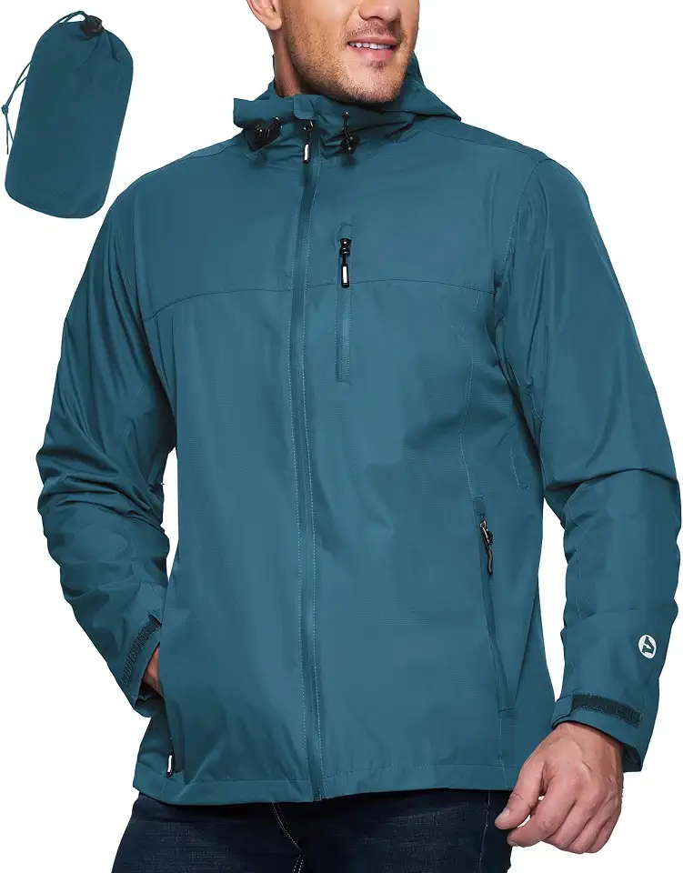 Global Recycled Standard Outdoor Ventures Men's Packable Rain Jacket Waterproof Lightweight Raincoat