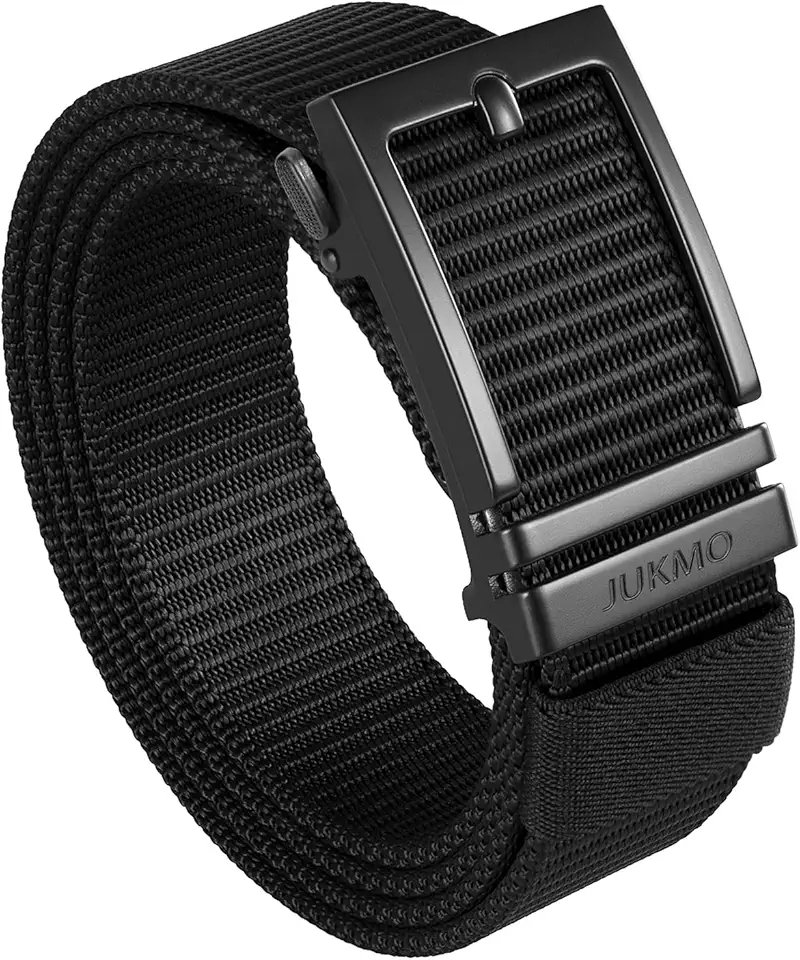 Global Recycled Standard JUKMO Men's Ratchet Golf Nylon Web Belt Automatic Slide Buckle in Gift Box | Zinc Alloy Buckle with Micro-Adjust & Trimmable Webbing