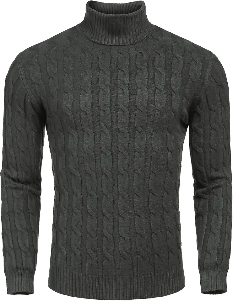 COOFANDY Men's Slim Fit Turtleneck Sweater Casual Twisted Knitted Pullover