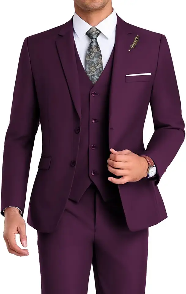 Men Suit 3 Pieces Slim Fit Jacket Vest Pant with Tie