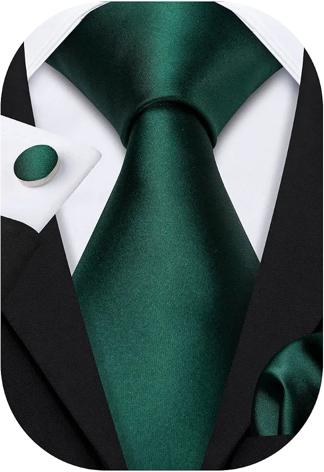 Barry.Wang Plain Men Silk Ties Long Satin Necktie Handkerchief Cufflinks