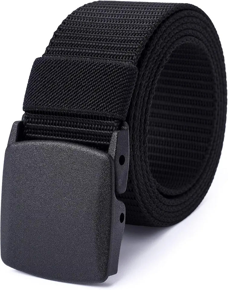 Men's Black Striped Nylon Web D Ring Belt