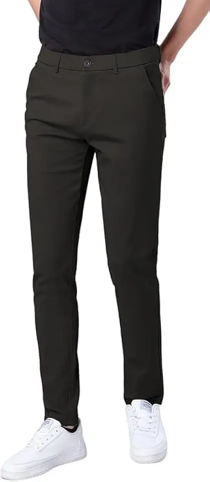 Plaid&Plain Men's Skinny Stretchy Khaki Pants Colored Pants Slim Fit Slacks Tapered Trousers
