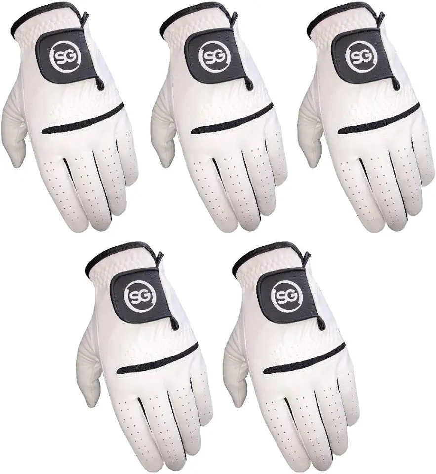 Five-Pack (5pk) All-Weather White Microfiber with Soft Cabretta Leather Men's Golf Gloves