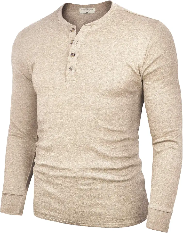 Derminpro Men's Henley Cotton Casual Short/Long Sleeve Lightweight Button T-Shirts