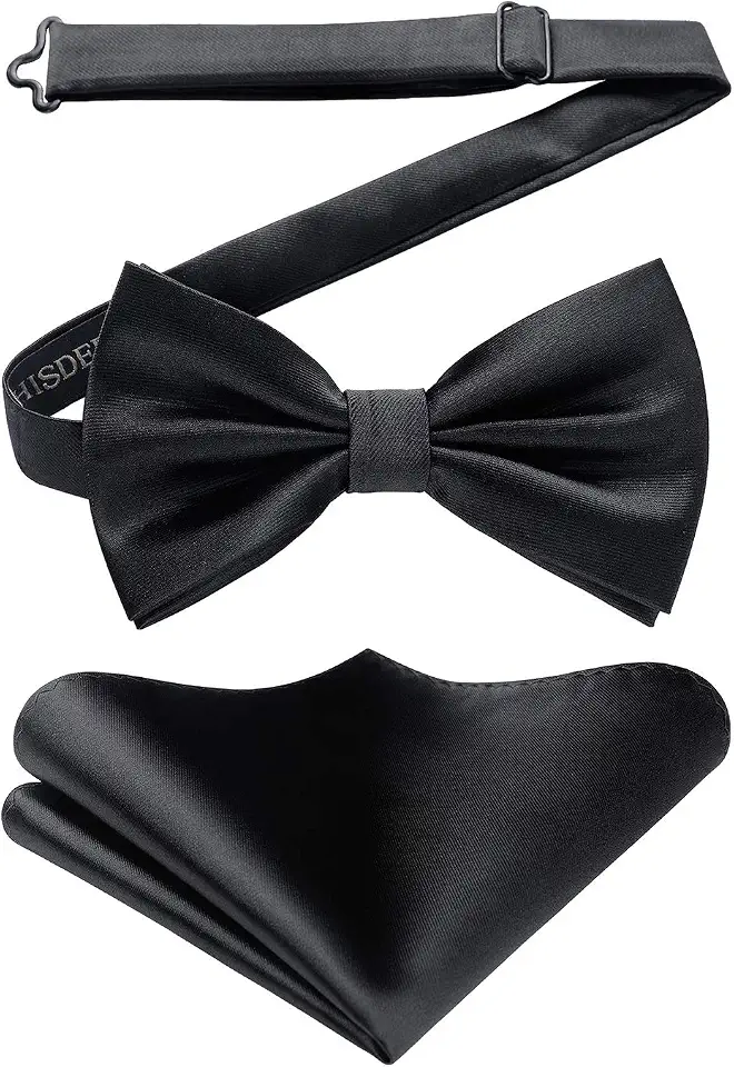HISDERN Bow Ties for Men Solid Color Pre-Tie Bow Tie and Pocket Square Set Classic Formal Tuxedo Bowties for Wedding Party