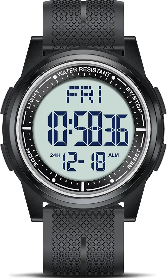 Beeasy Digital Watch for Men Women, 50M Waterproof, Ultra-Thin & Lightweight, 44mm Silicone Sports Watch with Alarm, Stopwatch, Countdown, Ideal for Gym, Running, School, Daily Wear