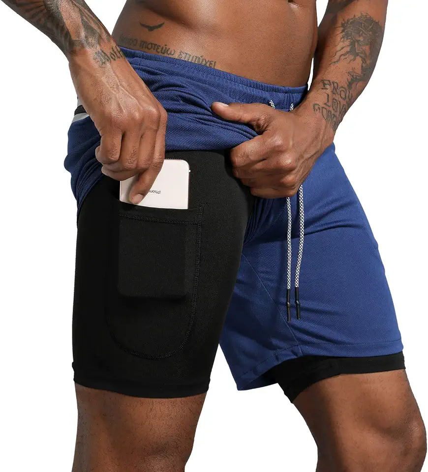Leidowei Men's 2 in 1 Workout Running Shorts Lightweight Training Yoga Gym 7" Short with Zipper Pockets