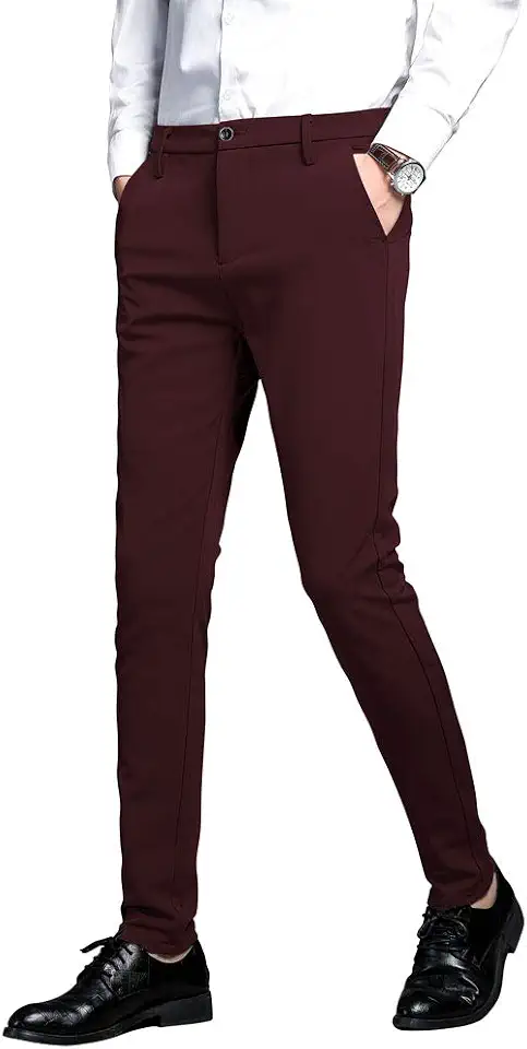 Men's Burgundy Slim Dress Pants