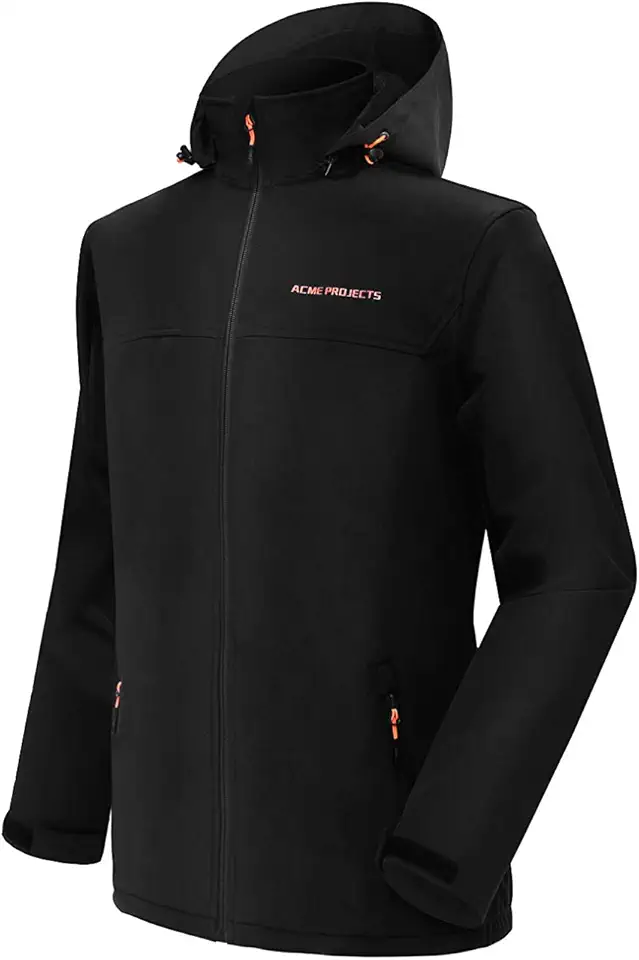 Acme Projects Men's Hooded Waterproof Softshell Jacket Fleece Lined Windbreaker Lightweight Insulated Rain Jacket Cycling