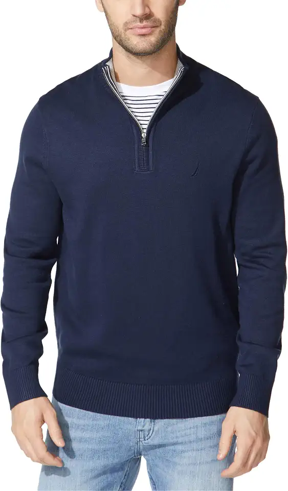 Men's Navy Blue Ribbed Quarter Zip Sweater