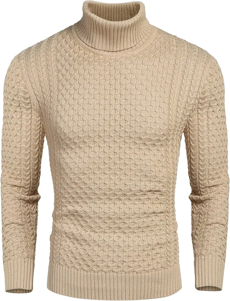COOFANDY Men's Slim Fit Turtleneck Sweater Casual Cotton Knitted Pullover