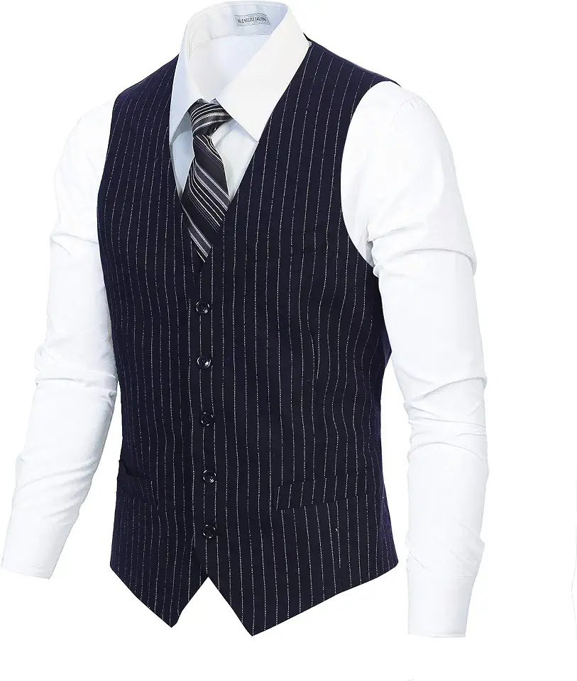 Gioberti Men's 5 Button Formal Wool Blend Tweed Pin Stripe Vest