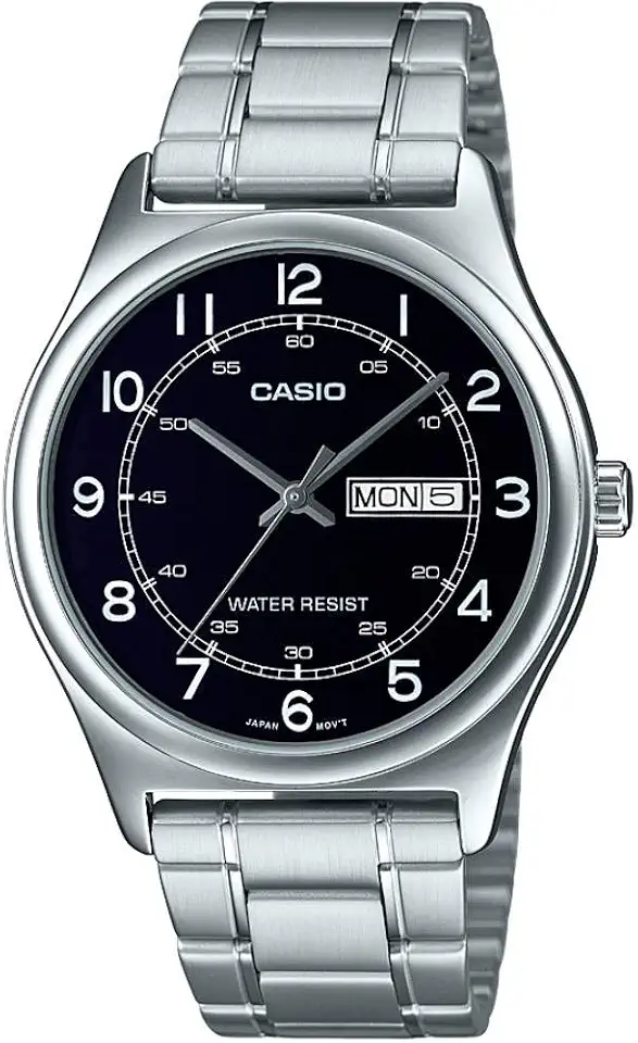 Casio MTP-V006D-1B2 Men's Stainless Steel Easy Reader Black Dial Day Date Analog Dress Watch