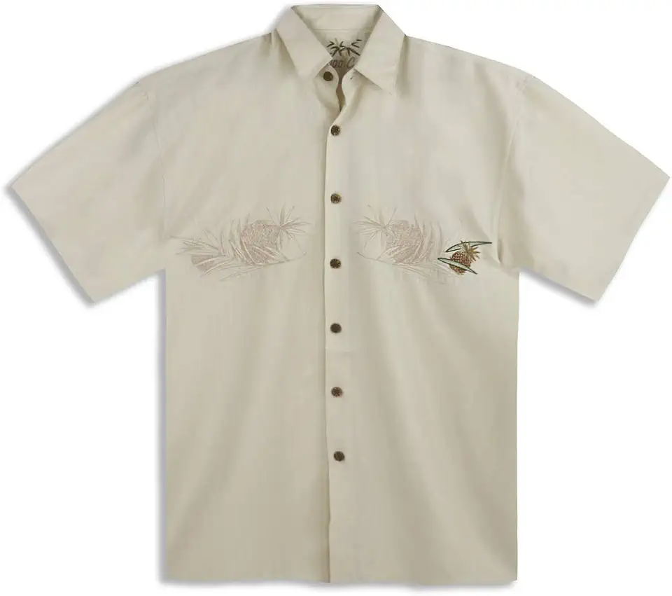 Bamboo Cay Mens Hawaiian Pineapple, Tropical Style Embroidered Camp Shirt