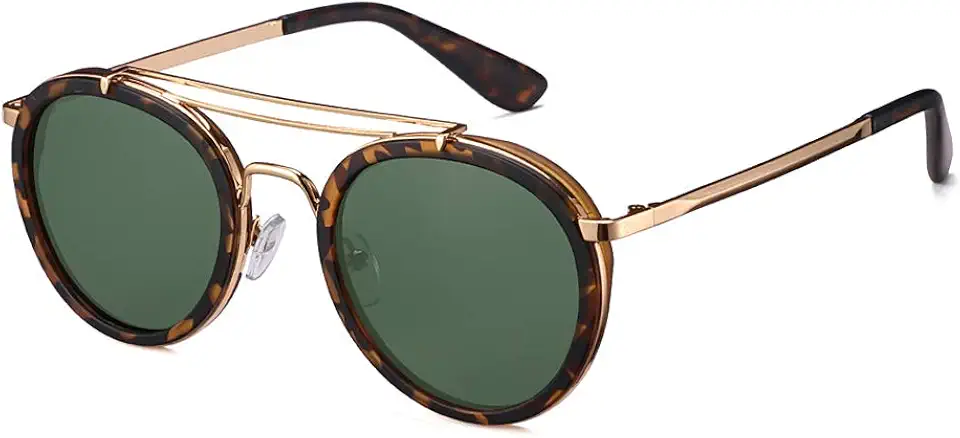 Vintage Steampunk Double Bridge Round Polarized Sunglasses Women Men