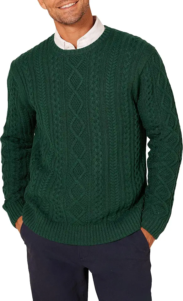 OEKO-TEX STANDARD 100 Amazon Essentials Men's Long-Sleeve 100% Cotton Knitted Fisherman Cable Crewneck Sweater