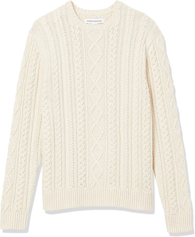 Amazon Essentials Mens Long-Sleeve 100% Cotton Fisherman Cable Crewneck Sweater