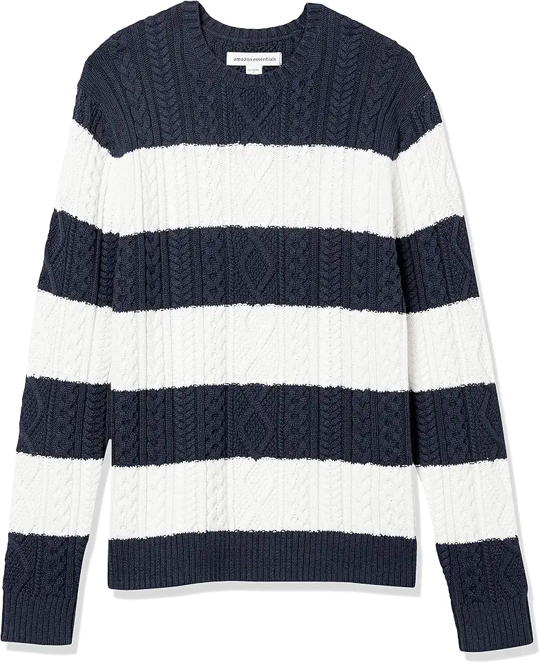 Men's Cream Navy Striped Crewneck Sweater
