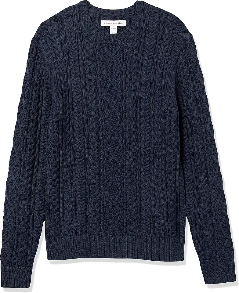 OEKO-TEX STANDARD 100 Amazon Essentials Men's Long-Sleeve 100% Cotton Knitted Fisherman Cable Crewneck Sweater