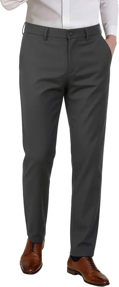 Plaid&Plain Men’s Slim Fit Dress Pants Stretch Dress Pants