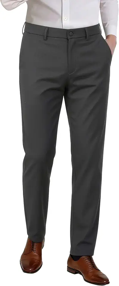 Plaid&Plain Men’s Slim Fit Dress Pants Stretch Dress Pants
