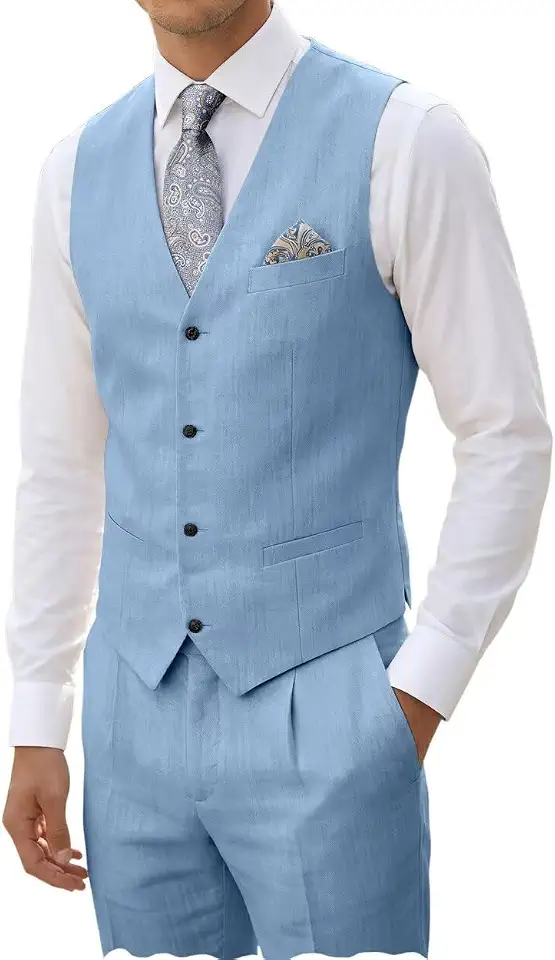Men's 2 Piece Blue Linen Suit