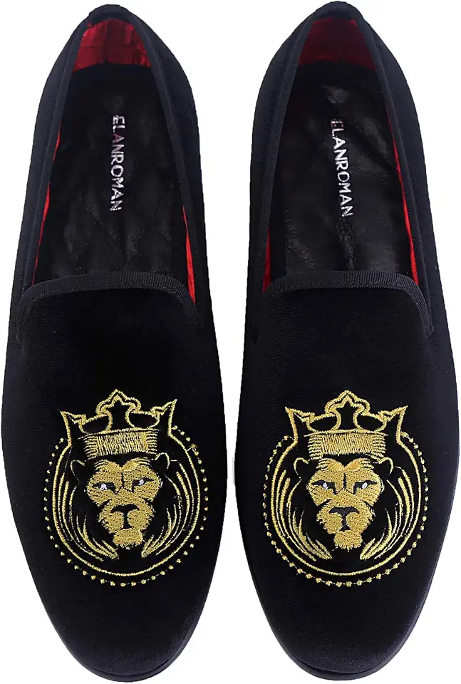 ELANROMAN Loafers for Men Velvet Shoes of Fashion Embroidered 1.0 and 2.0 Party Wedding Prom Shoes