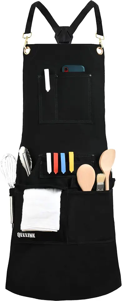 QeeLink BBQ Grill Apron for Kitchen with 10 Pockets