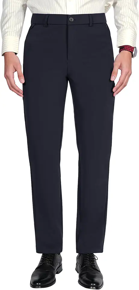 Plaid&Plain Men's 4-Way Flex Stretch Slim Fit Dress Pants