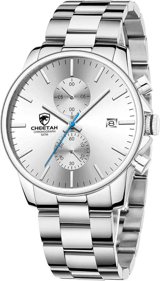 GOLDEN HOUR Fashion Business Mens Watches with Stainless Steel Waterproof Chronograph Quartz Watch for Men, Auto Date