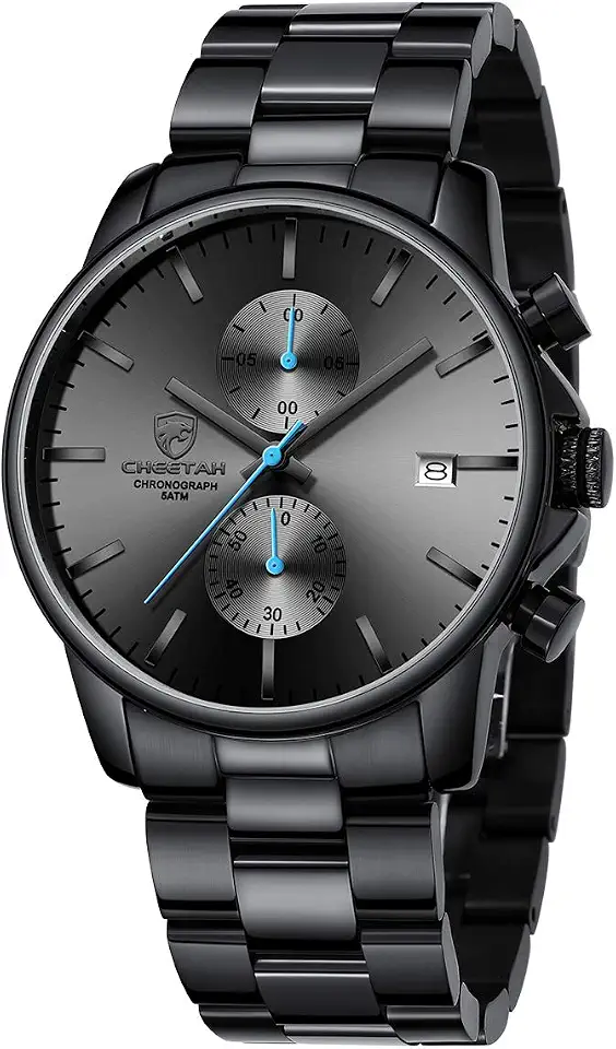 GOLDEN HOUR Fashion Business Mens Watches with Stainless Steel Waterproof Chronograph Quartz Watch for Men, Auto Date