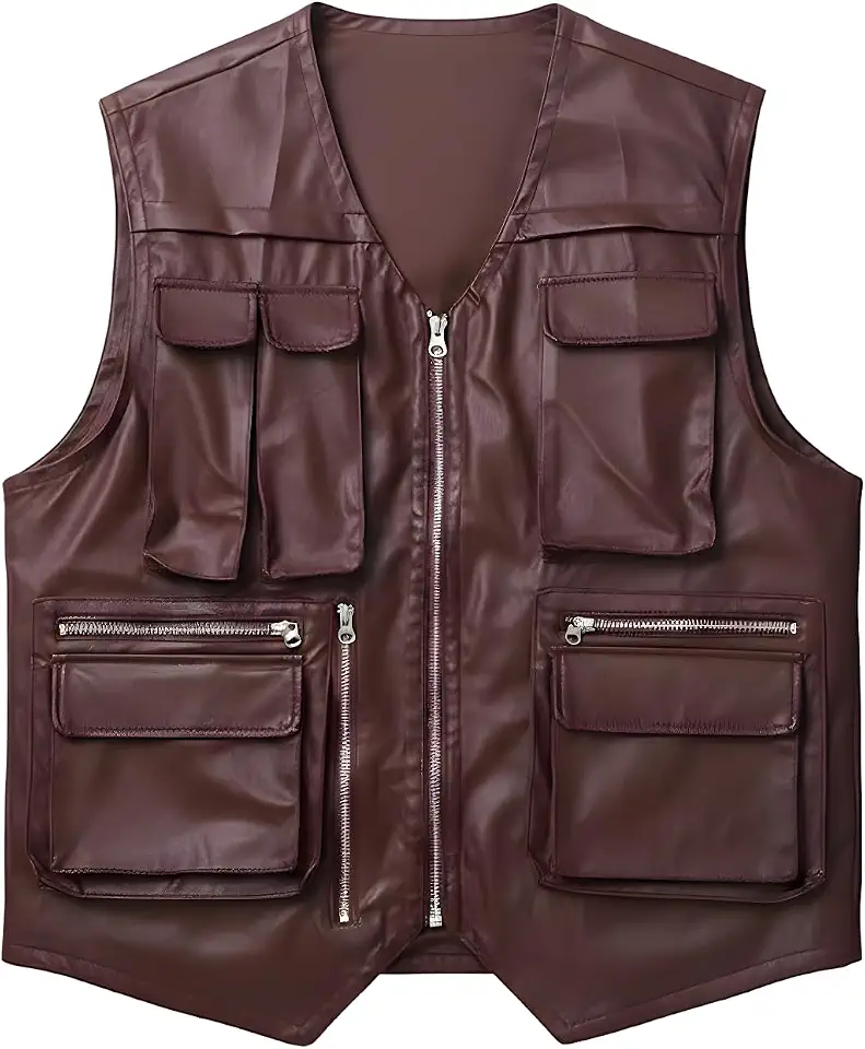 ComfyCamper Mens Jurassic Dinosaur Vest Leather Utility Halloween Costume