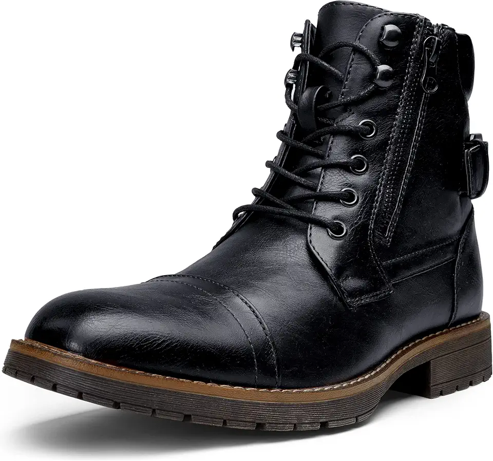Men's Black Leather Combat Boots