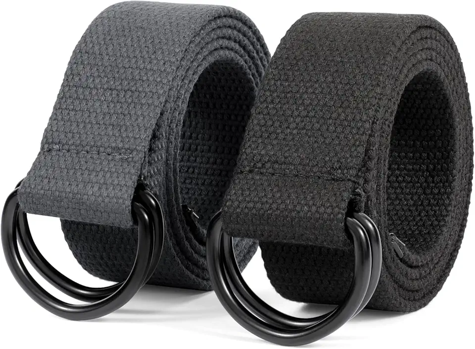 Global Recycled Standard JASGOOD Men Canvas Belt Web Fabric Casual Belt with Black Double D-ring 1 1/2" Wide Set of 2