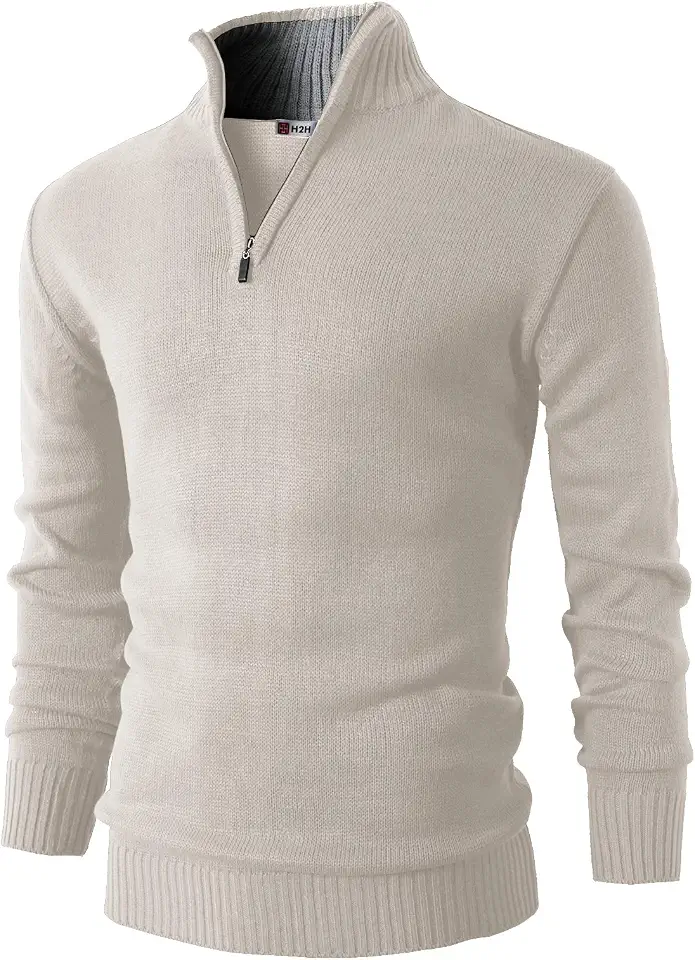 H2H Mens Quarter Zip Pullover Sweater Casual Slim Fit Polo Sweater