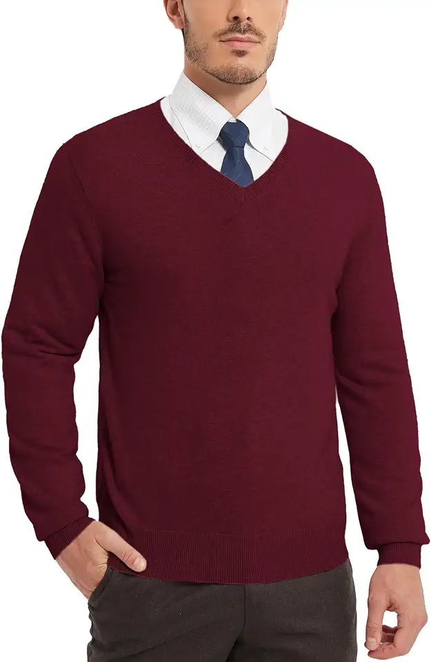 Global Recycled Standard Kallspin Men's Wool Blend V-Neck Sweater Relax Fit Knit Pullover for Fall Winter