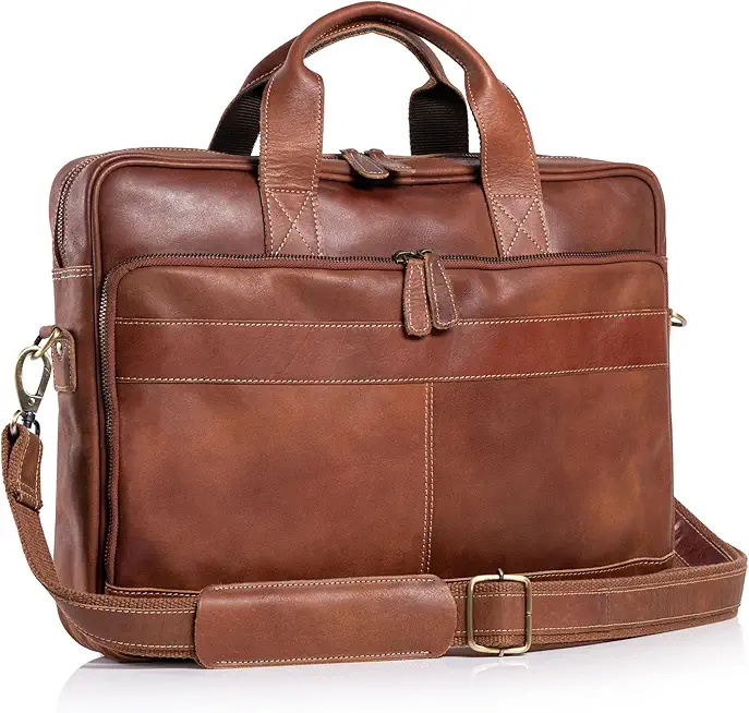 KomalC Leather briefcase 16 inch Laptop Messenger Bag for Men and Women Best Office Satchel Bag
